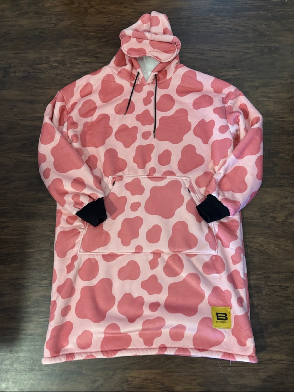 Big Blanket Cow Pink Cow Print Oversized Hooded Pullover